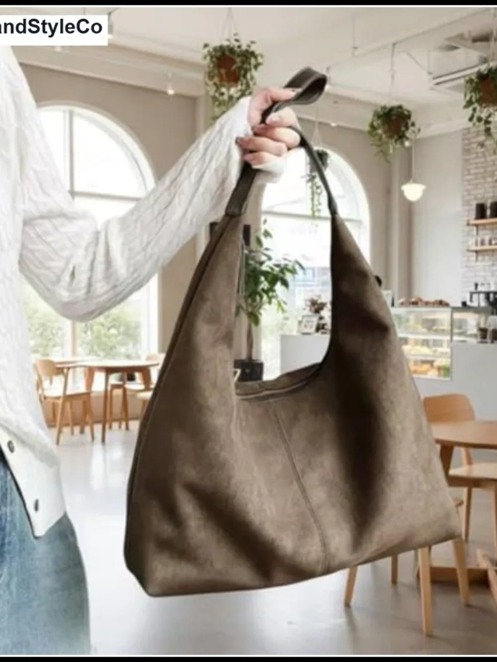 Slouchy Suede Hobo Shoulder Bag for Women with Zipper, Work Travel Purse